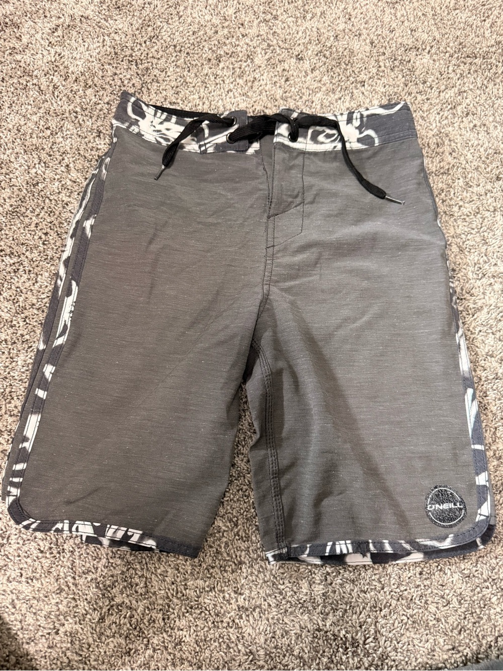 O'Neill Gray Swim Trunks with Black-White Trim